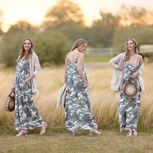 Camouflage SLEEVELESS V NECK CAMI DRESS WITH SIDE POCKET DETAIL AND ADJU…